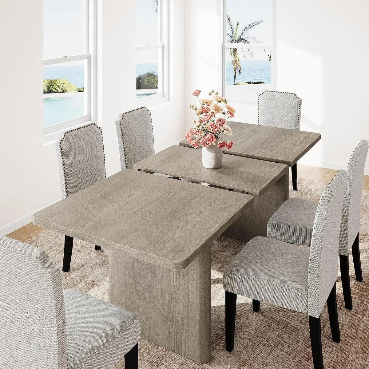 HiMISS Farmhouse Extendable Dining Table With Solid Wooden Base Design