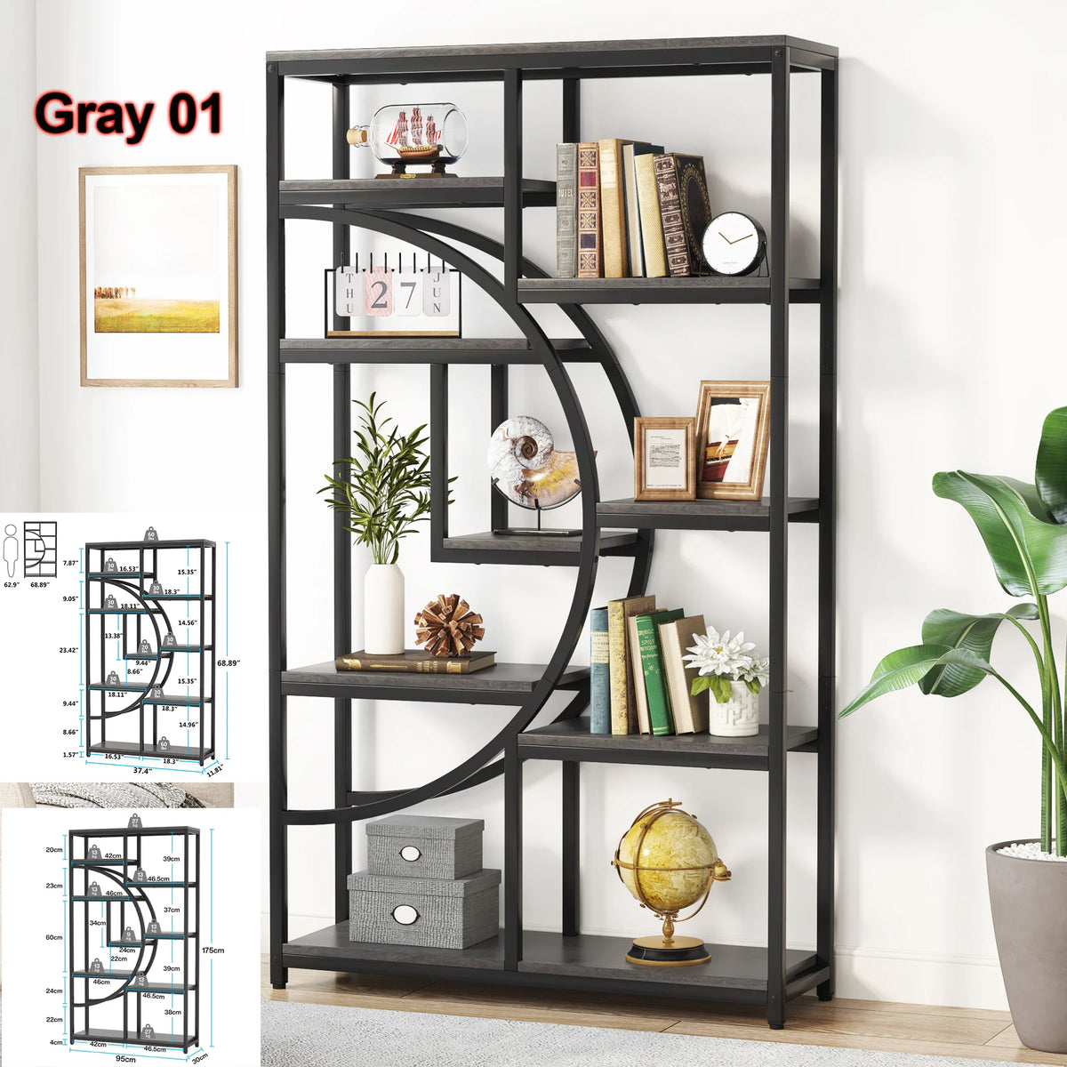Tribesigns Industrial 5 Tier Bookshelf Freestanding Metal Display Rack