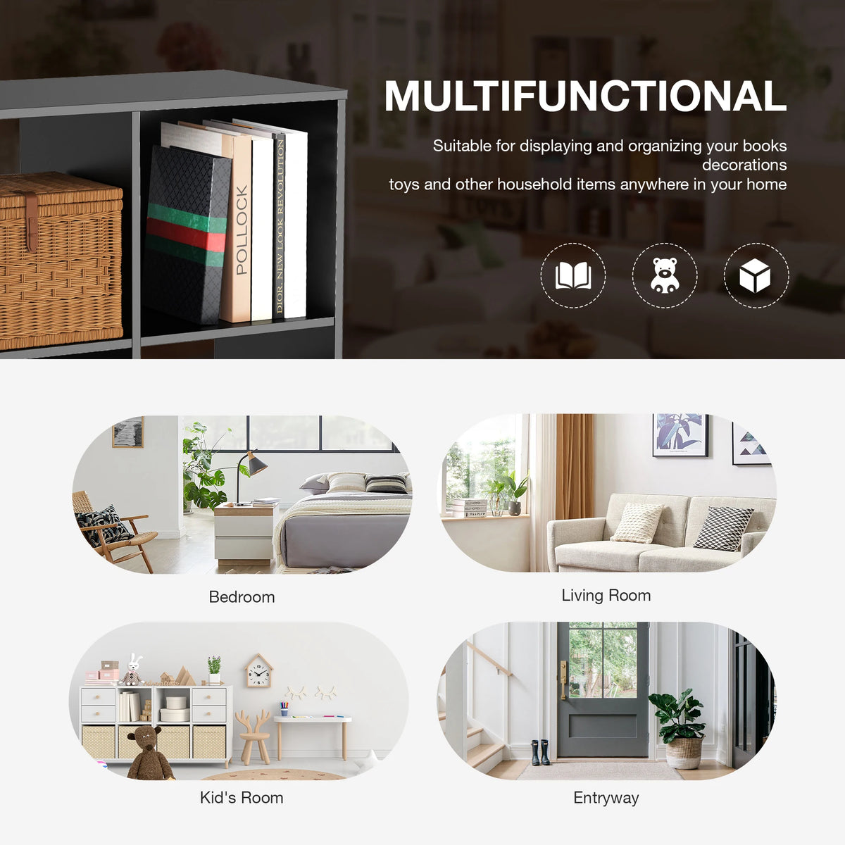 JHK Modern Wooden Cube Bookshelf For Home Office Storage