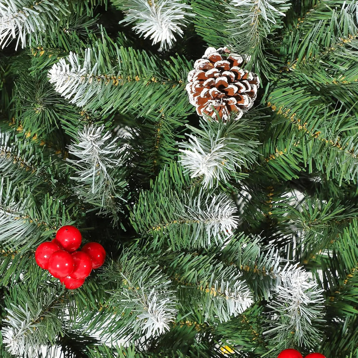HiMISS Snow Flocked Artificial Christmas Tree With Pine Cone Berries