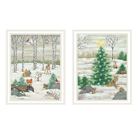 2-Piece Woodland Critters Christmas Framed Wall Art Set For Home