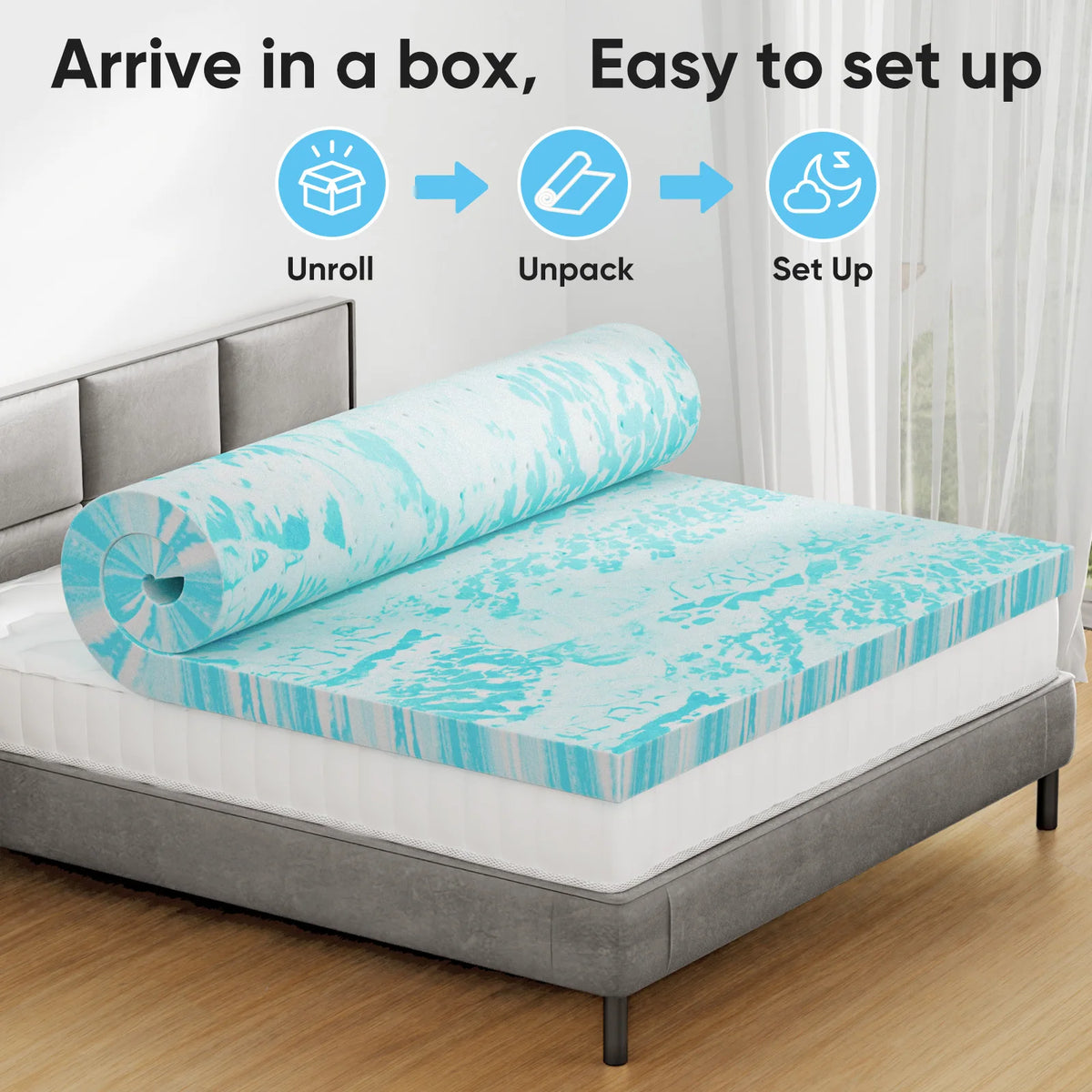 JHK Gel Memory Foam Cooling Mattress Topper For Bed