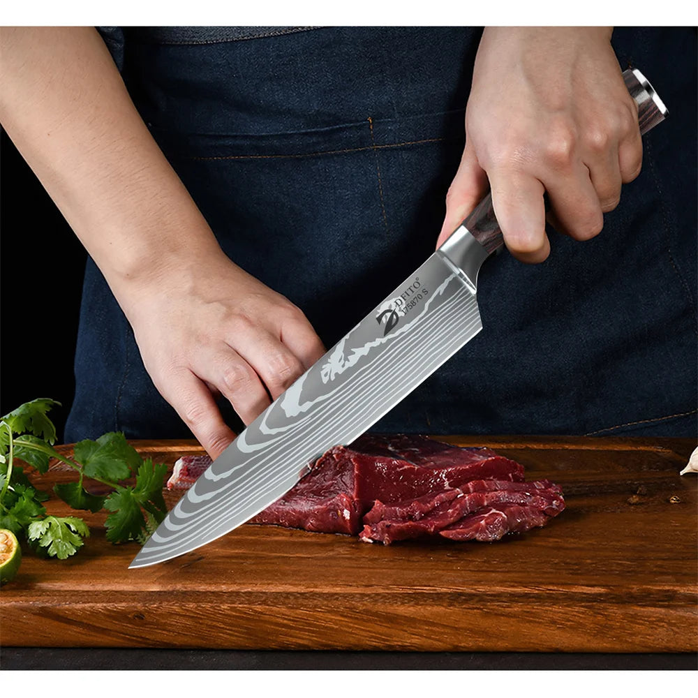 MDHAND Stainless Steel Damascus Kitchen Knife Set With Carry Bag