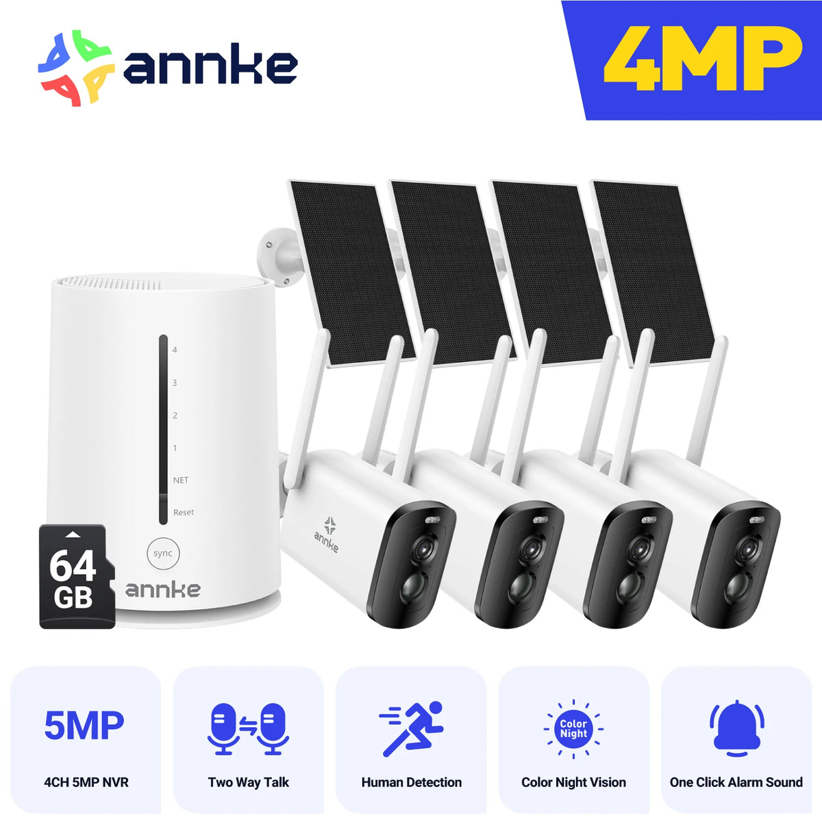 Annke 4Mp Solar Security Cameras With Wireless Nvr Kit