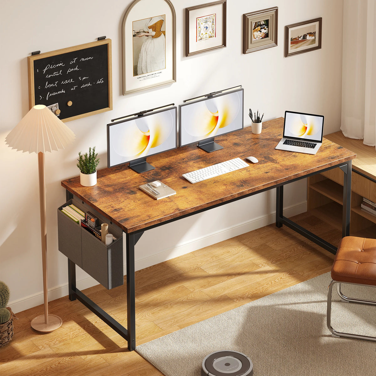 Jhk Executive Computer Desk With Storage Rack Wooden Top