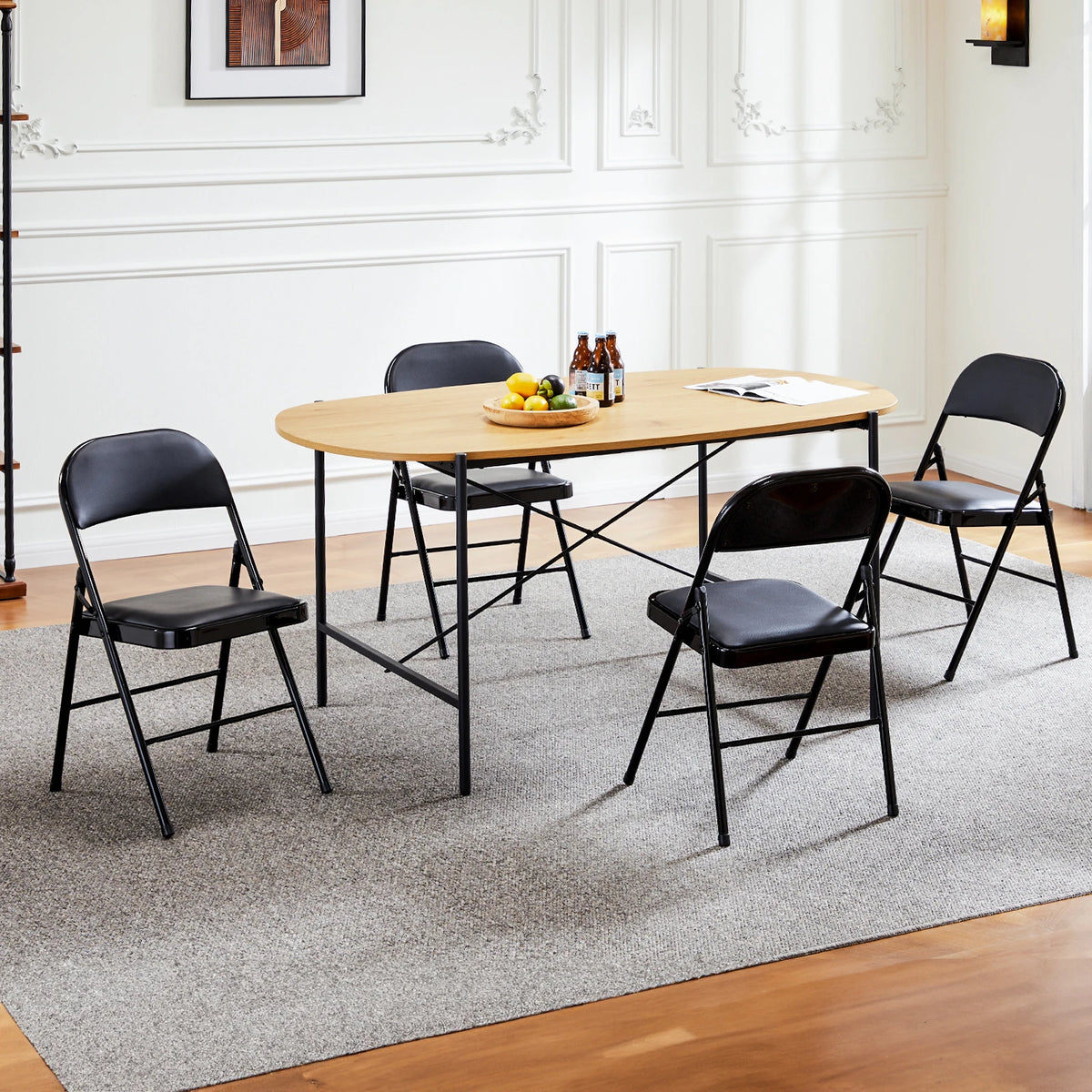 JHK Synthetic Leather Folding Chair 4 Pack Sturdy Steel Frame