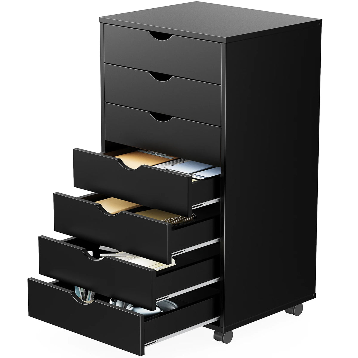 JHK 7 Drawer Wooden Storage Cabinet With Rolling Wheels Base