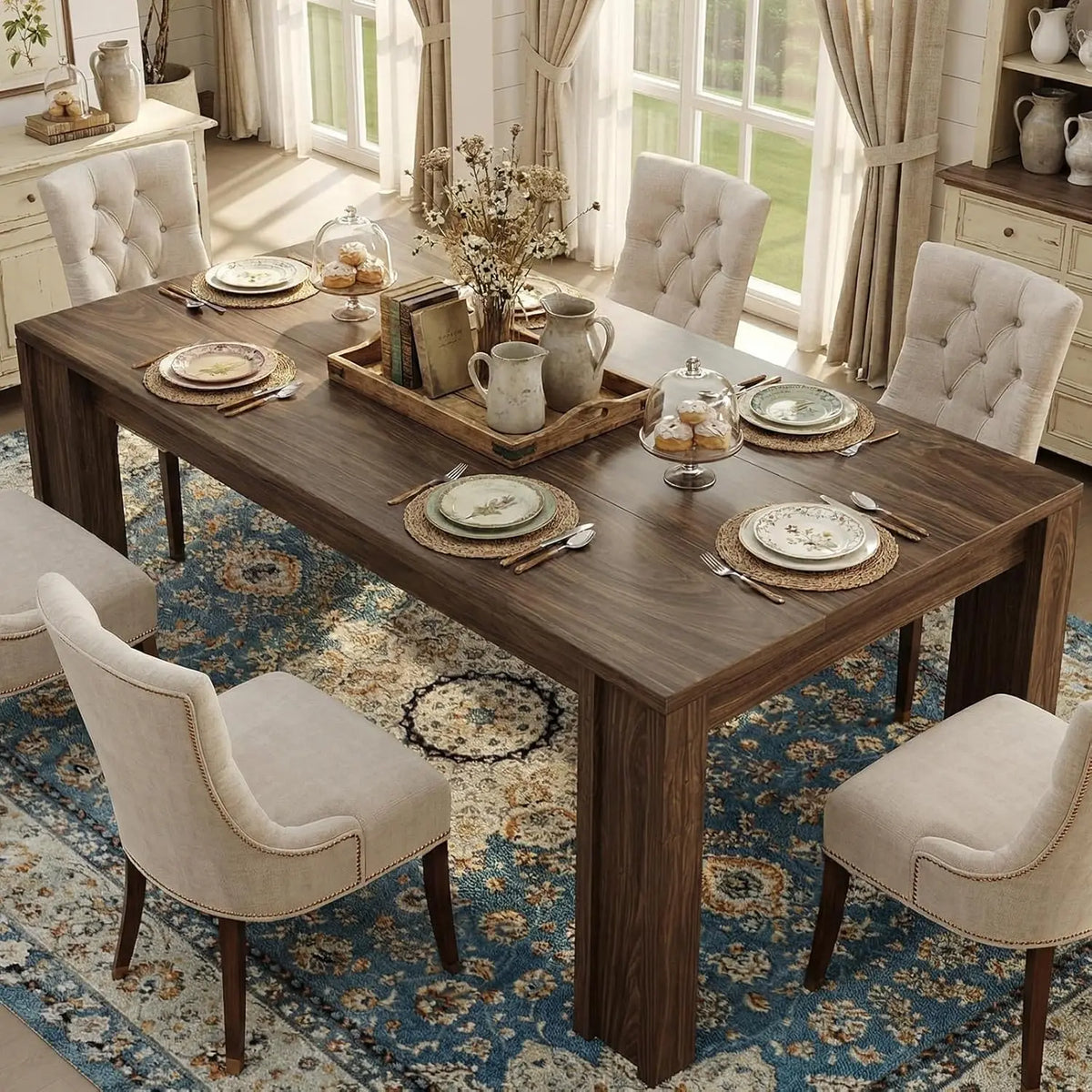 Modern Rectangular Farmhouse Dining Table With Sturdy Wood Frame