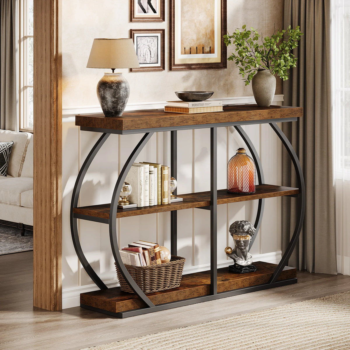 Tribesigns Wooden Entryway Console Table With Three Tier Storage