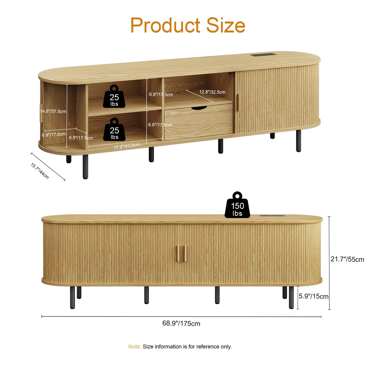 Onbrill Modern TV Console With Power Outlet Storage and Drawer