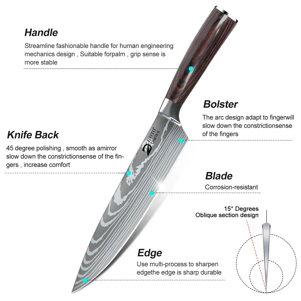 MDHAND Stainless Steel Damascus Kitchen Knife Set With Carry Bag