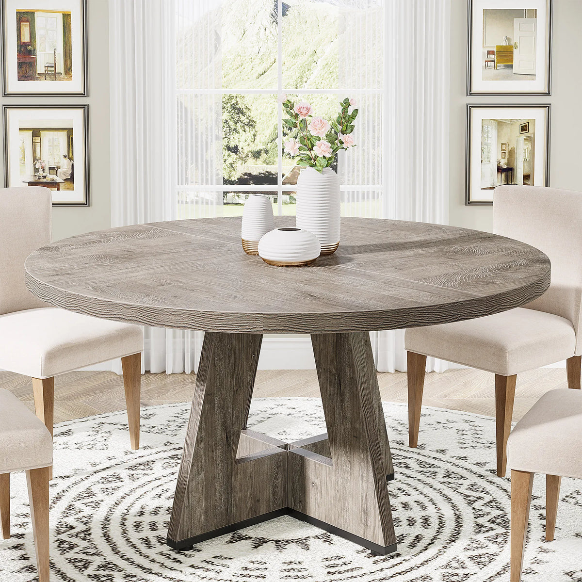 Tribesigns Round Farmhouse Dining Table For Dining Room