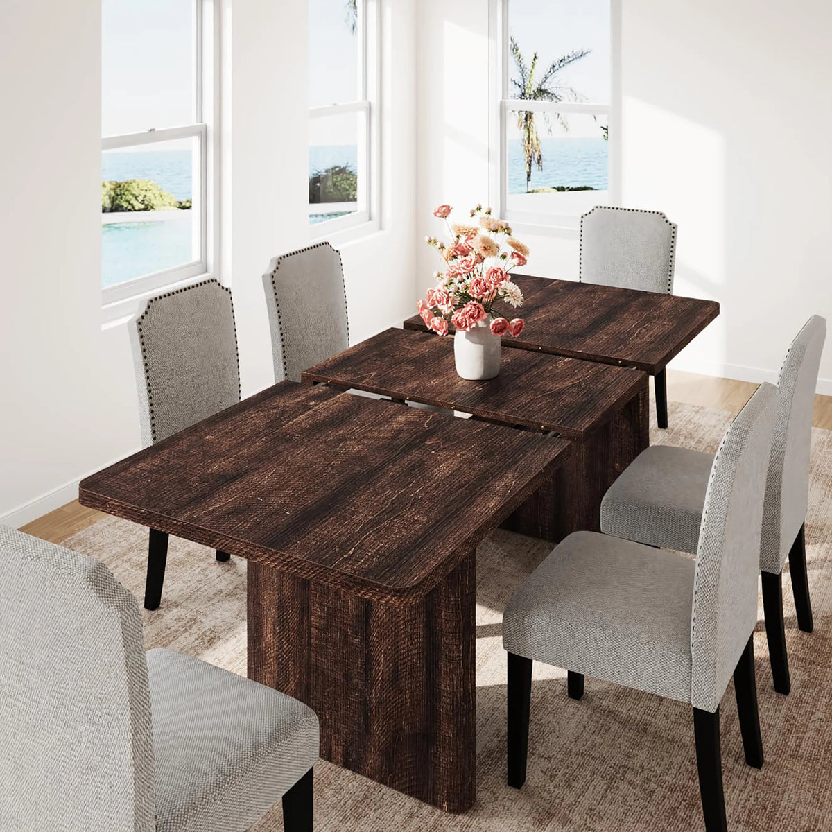 HiMISS Farmhouse Extendable Dining Table With Solid Wooden Base Design