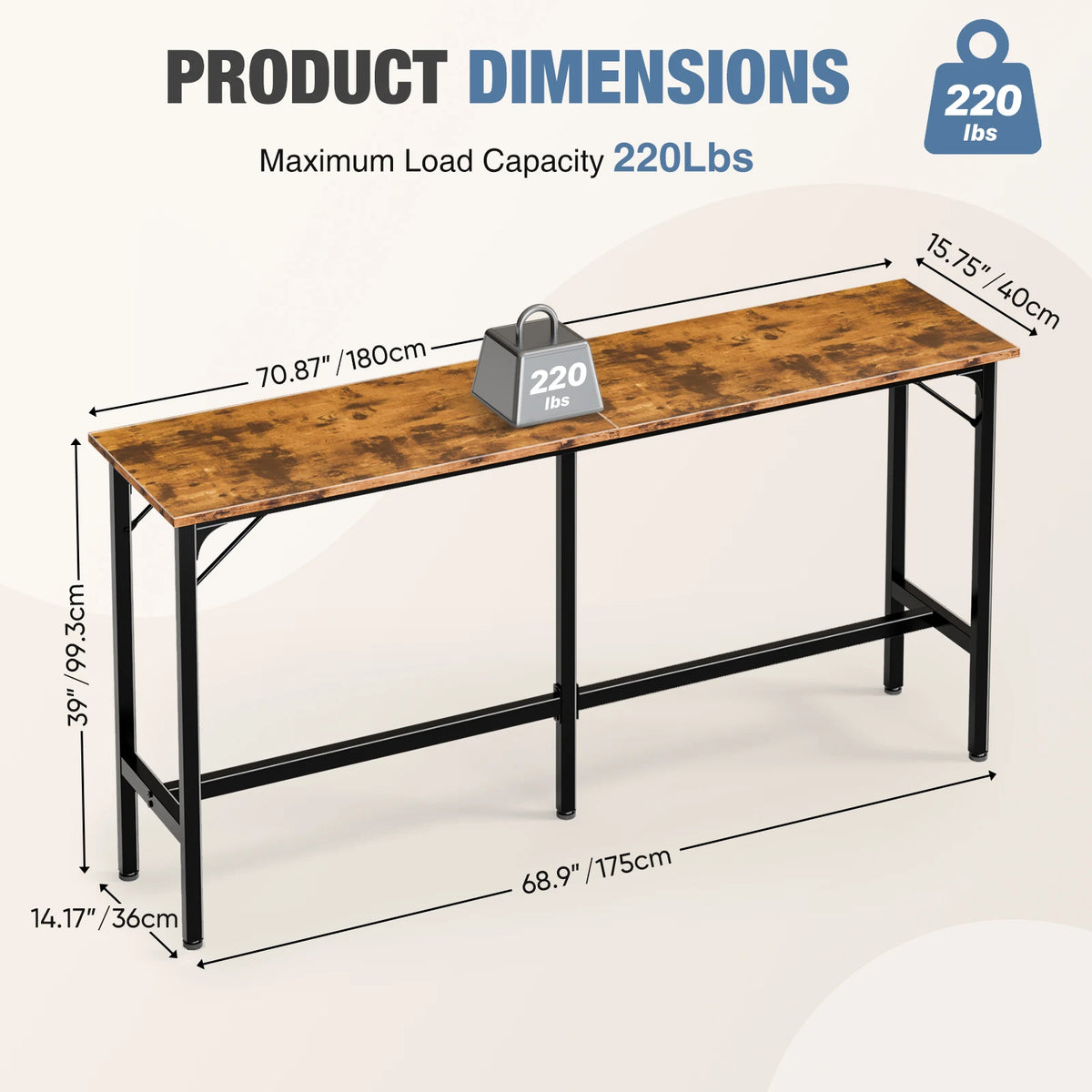 JHK Rectangular Metal Frame Counter Height Bar Dining Table