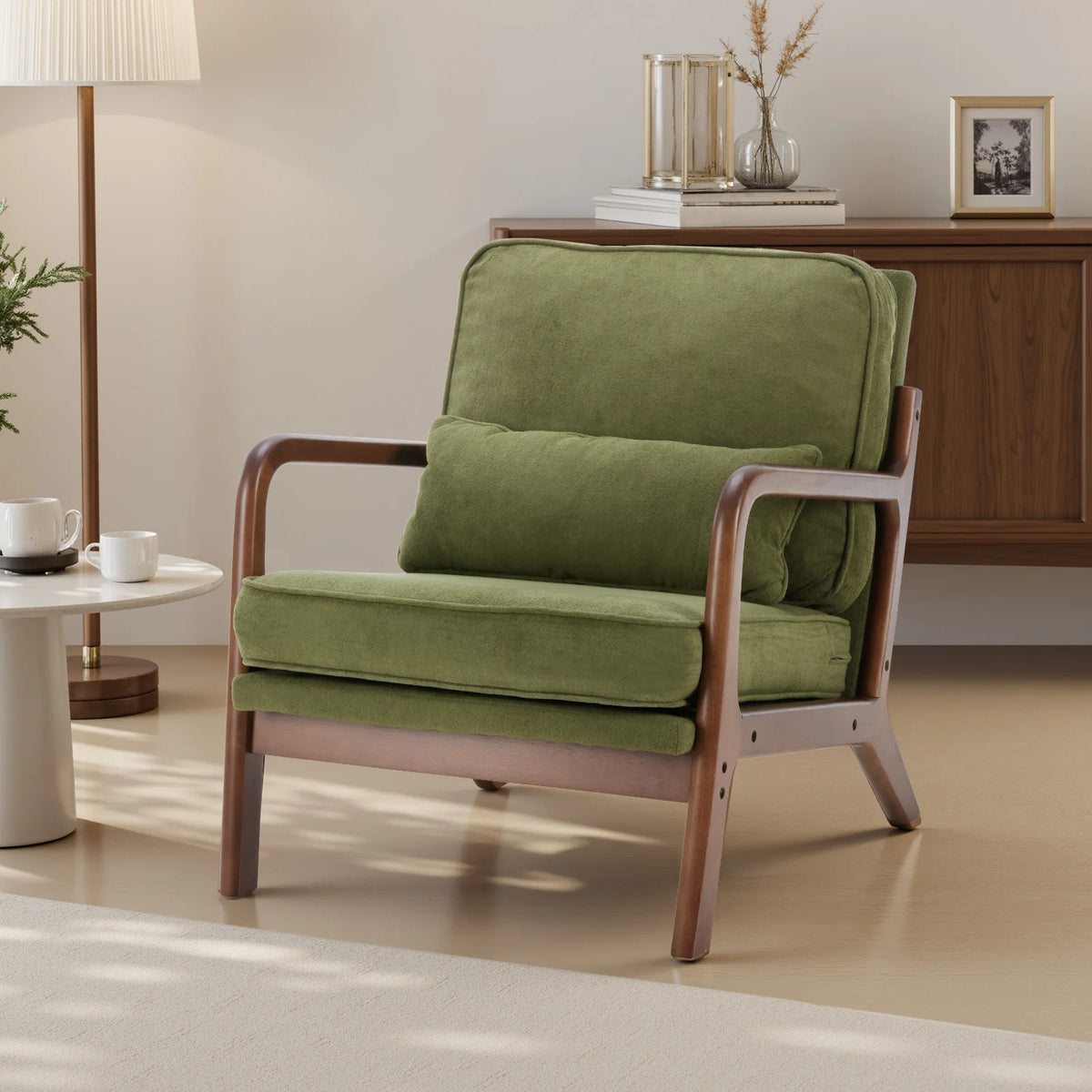 JHK Mid Century Modern Wooden Frame Accent Chair With Cushion