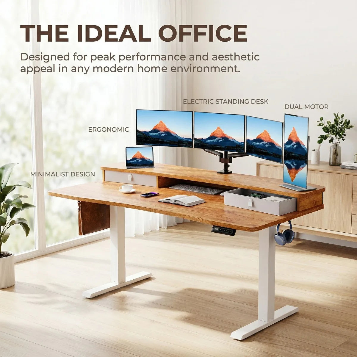 Kyspho Electric Height Adjustable Standing Desk With Dual Drawers
