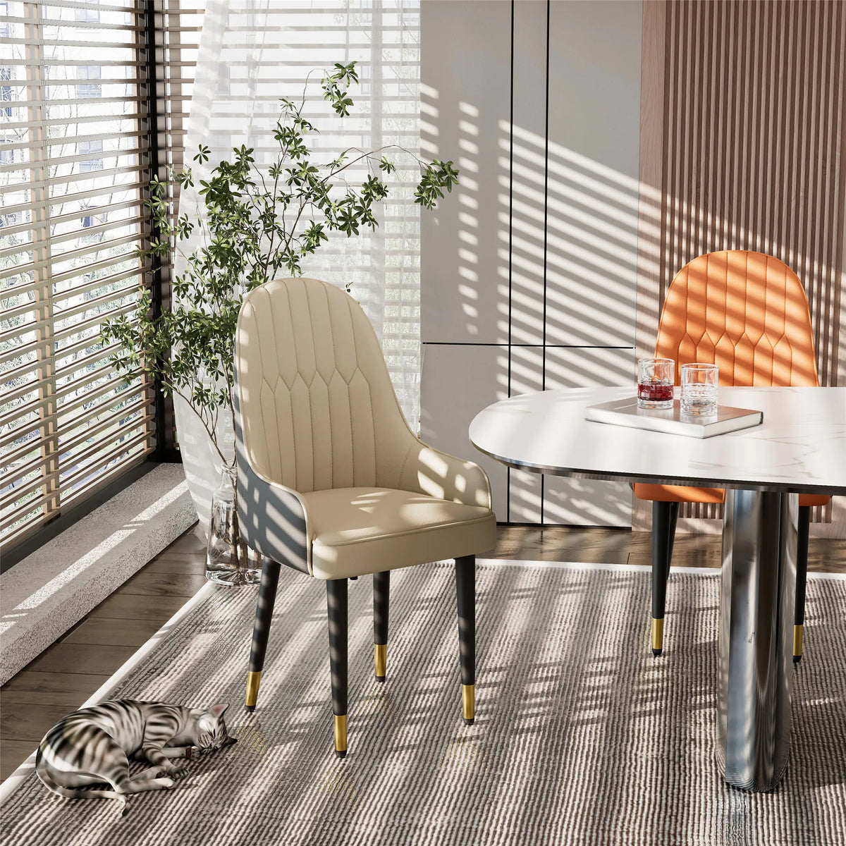 Wisfor Modern Faux Leather Dining Chair Set With Wood Legs