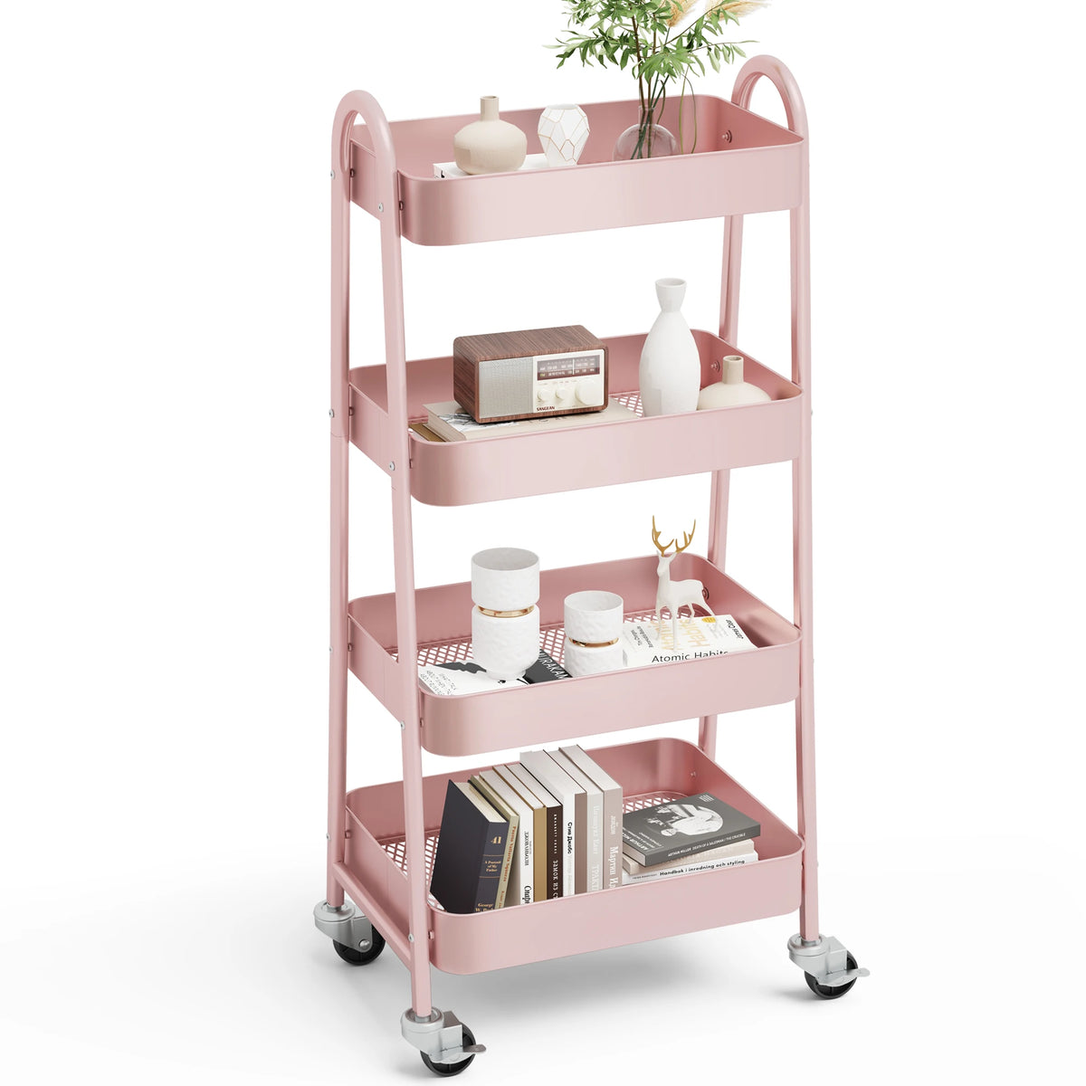JHK 4 Tier Rolling Storage Cart With Lockable Caster Wheels