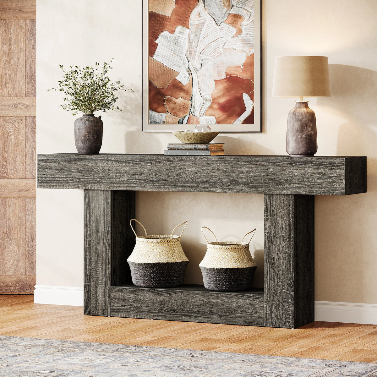 Tribesigns Farmhouse Two Tier Wood Console Table For Living Room