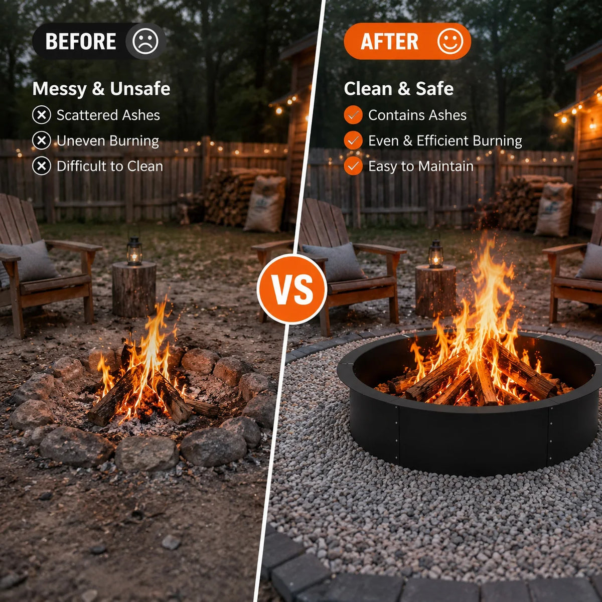 Heavy Duty Steel Fire Pit Ring Insert For Wood Burning