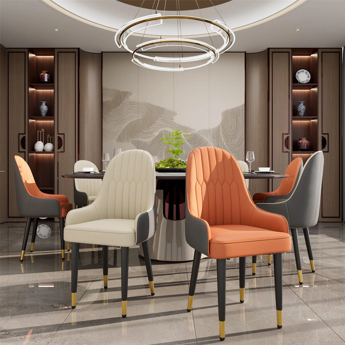 Wisfor Modern Faux Leather Dining Chair Set With Wood Legs