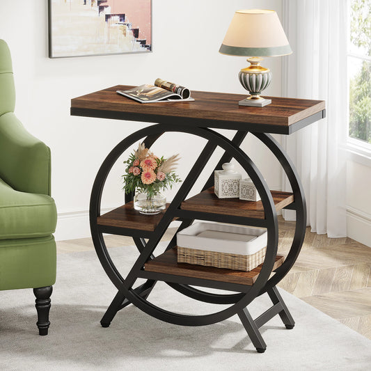Tribesigns Industrial End Table With Three Tier Storage Shelves