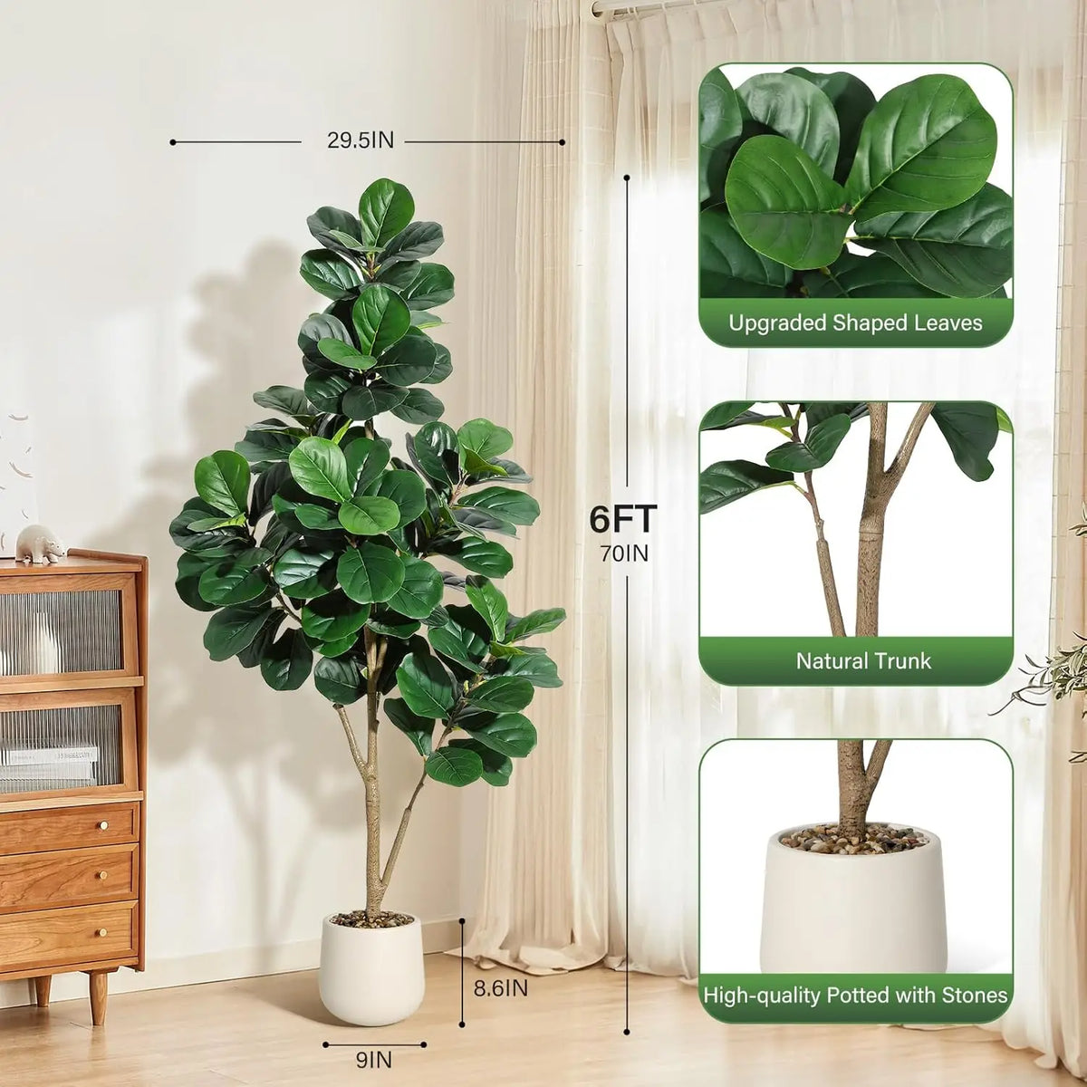 HiMISS Artificial Fiddle Leaf Fig Tree Realistic Floor Plant