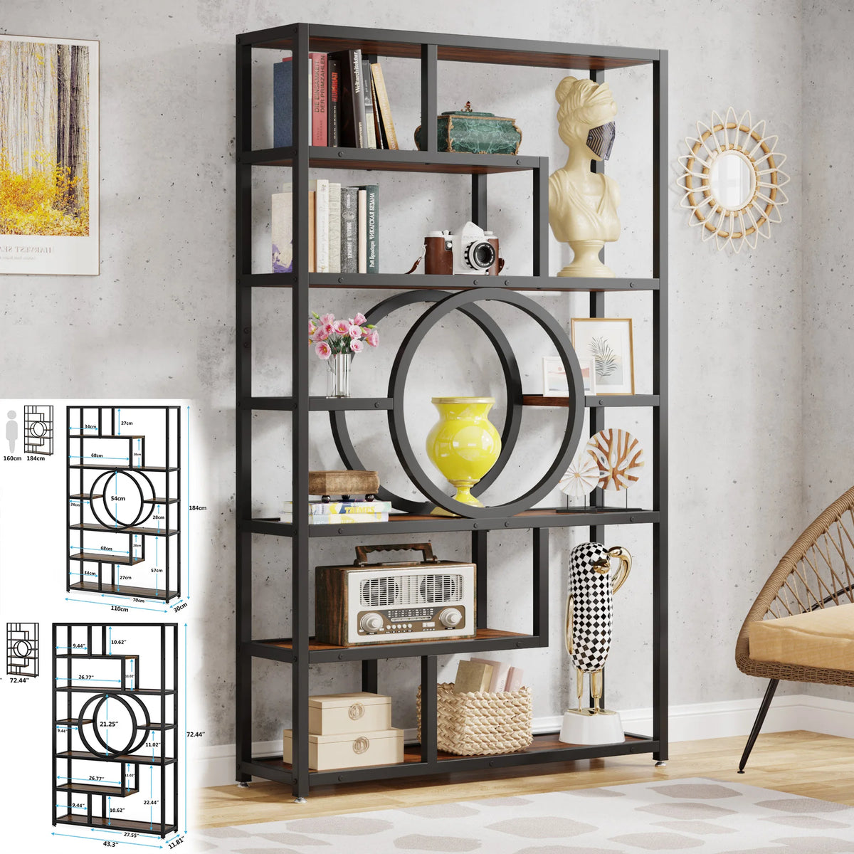 Tribesigns Industrial 5 Tier Bookshelf Freestanding Metal Display Rack
