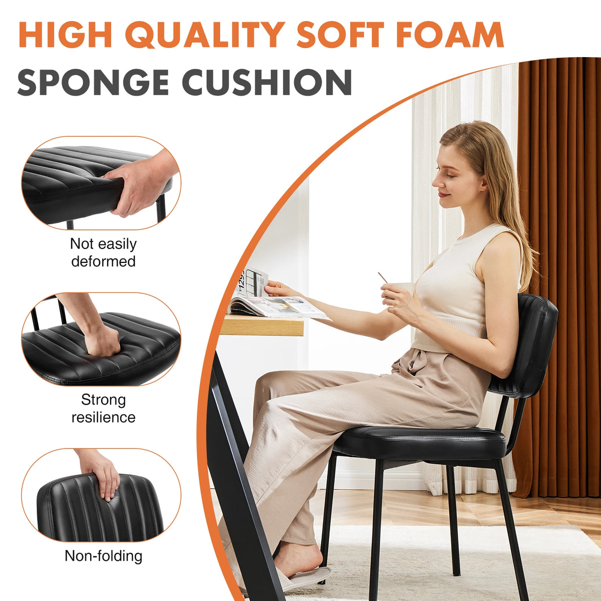 JHK Modern Faux Leather Dining Chairs With Lumbar Support