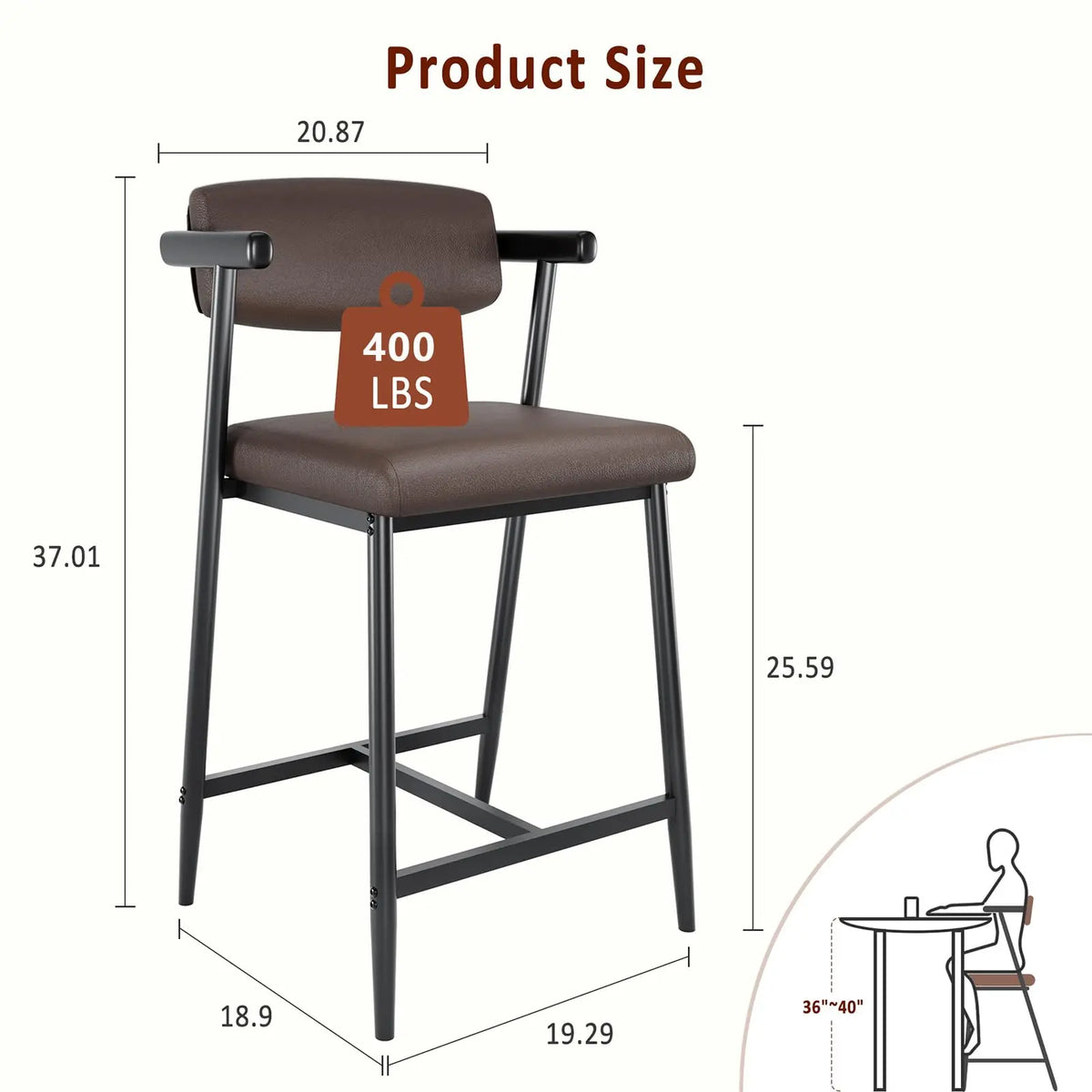 HiMiss Set Of 4 Counter Height Bar Stools With Arms