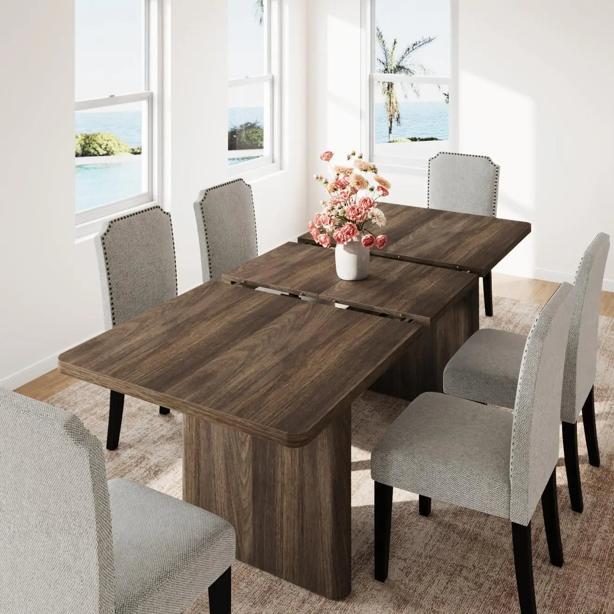 HiMISS Farmhouse Extendable Dining Table With Solid Wooden Base Design