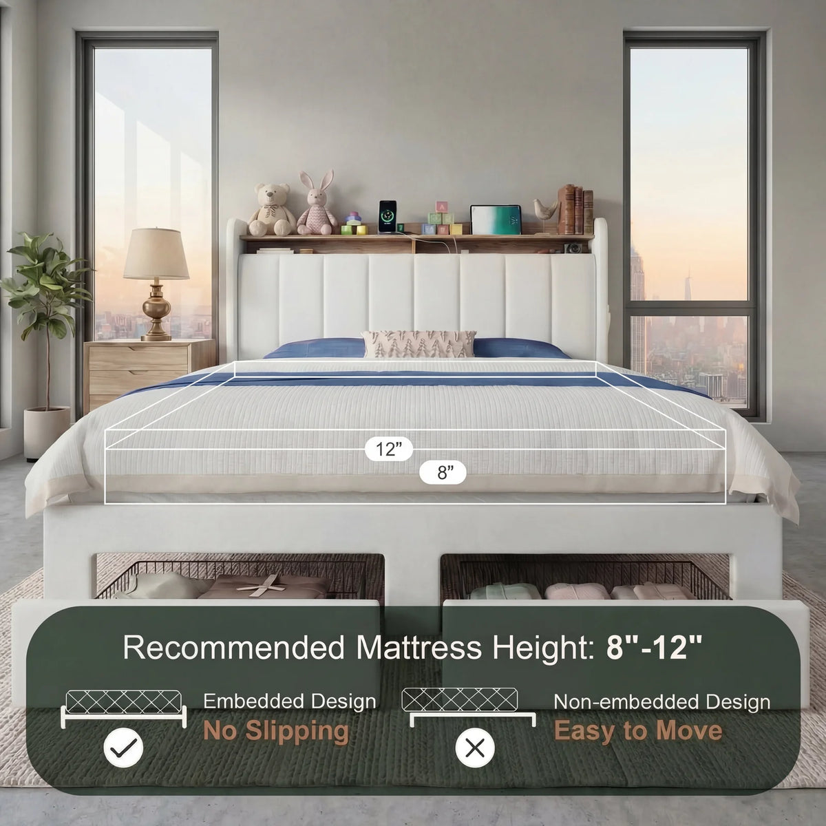 Hoomic Bed Frame With Storage Drawers And Charging Station