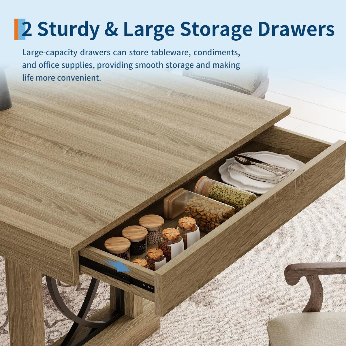 Hobbylane Dining Table With Storage Drawers Wood Kitchen Table