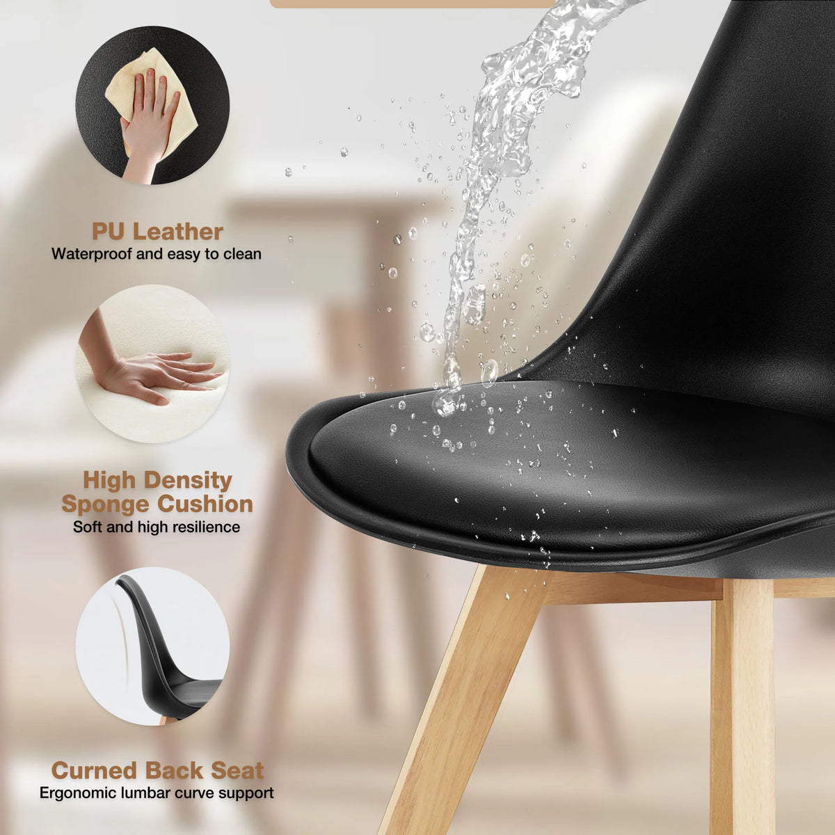 JHK PU Leather Dining Chairs With Wooden Legs And Premium Comfort