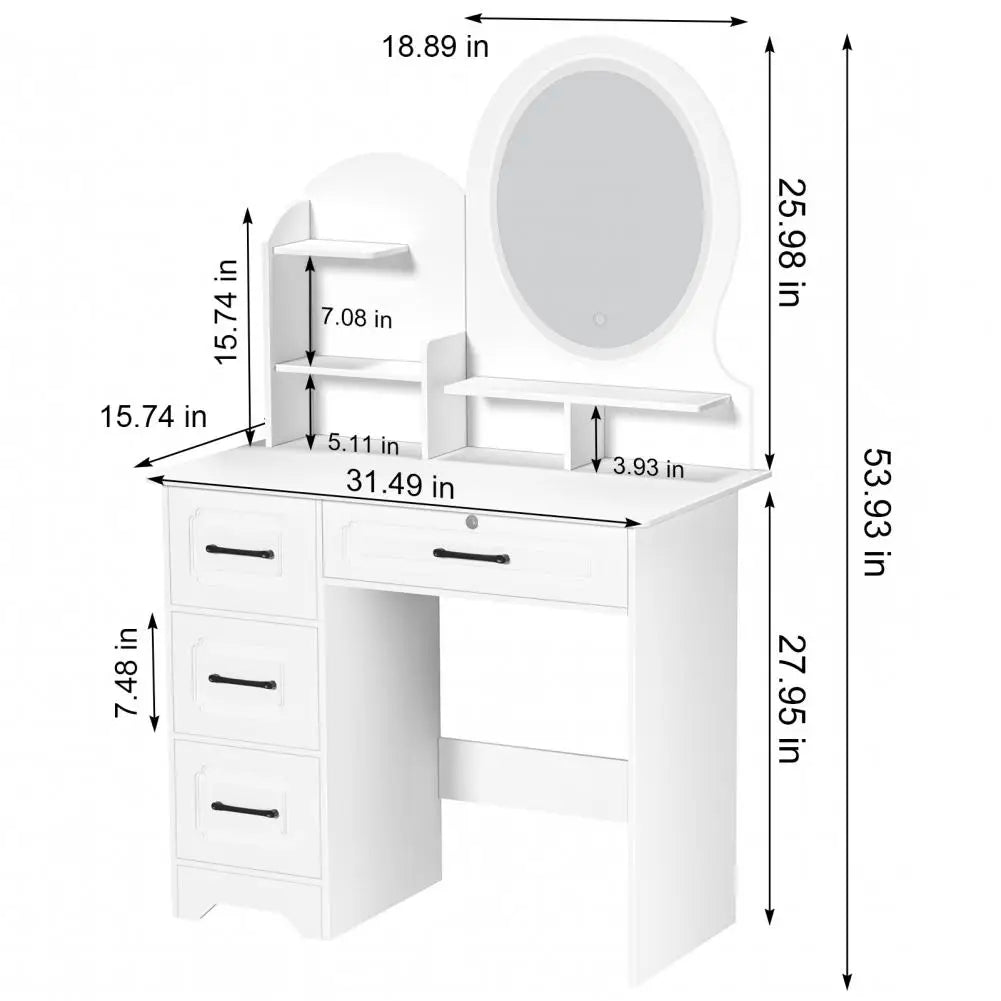 Wooden Makeup Vanity Table With Lighted Mirror And Four Drawers