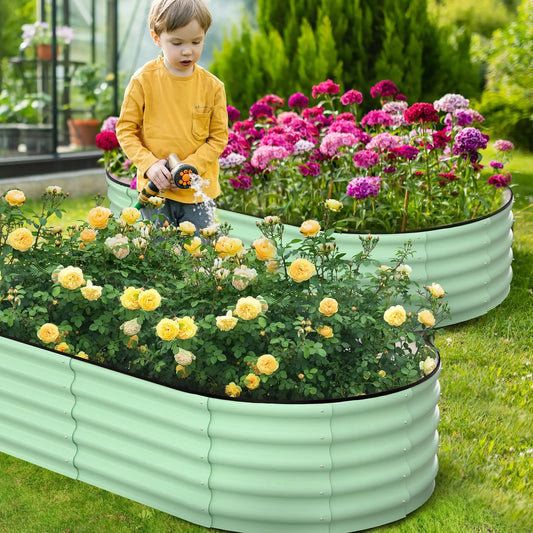 HiMISS Galvanized Steel Oval Raised Garden Planter Box For Plants