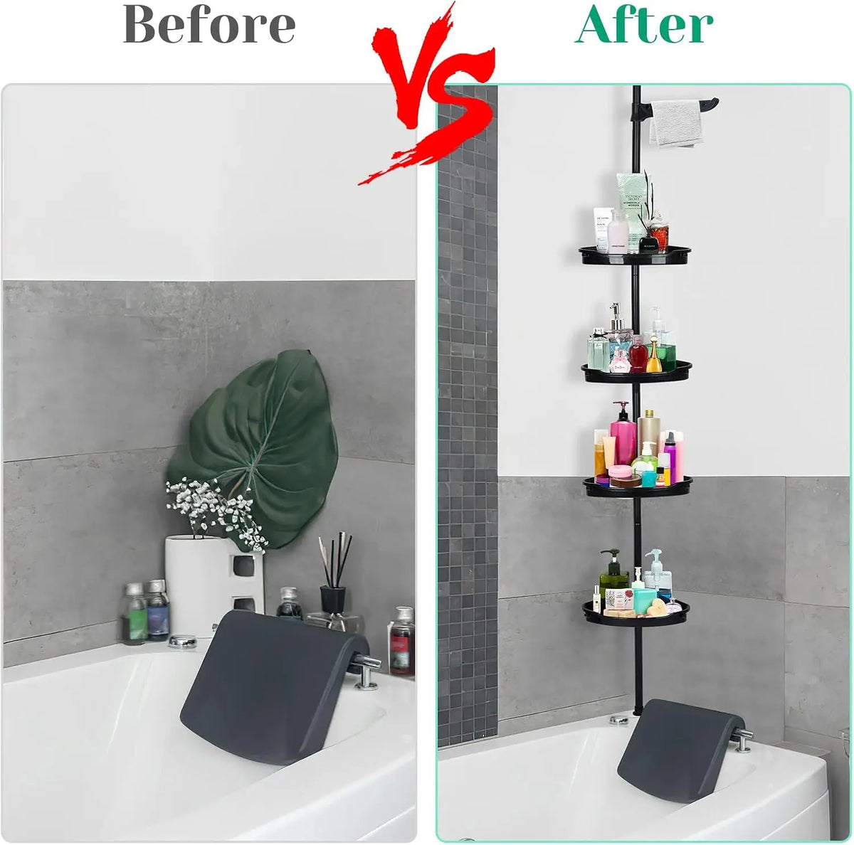 Rust Proof Corner Shower Caddy Featuring Telescopic Tension Pole