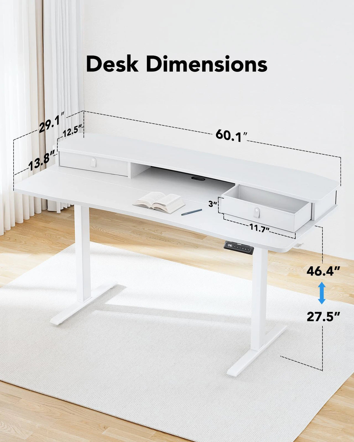 Kyspho Electric Height Adjustable Standing Desk With Dual Drawers