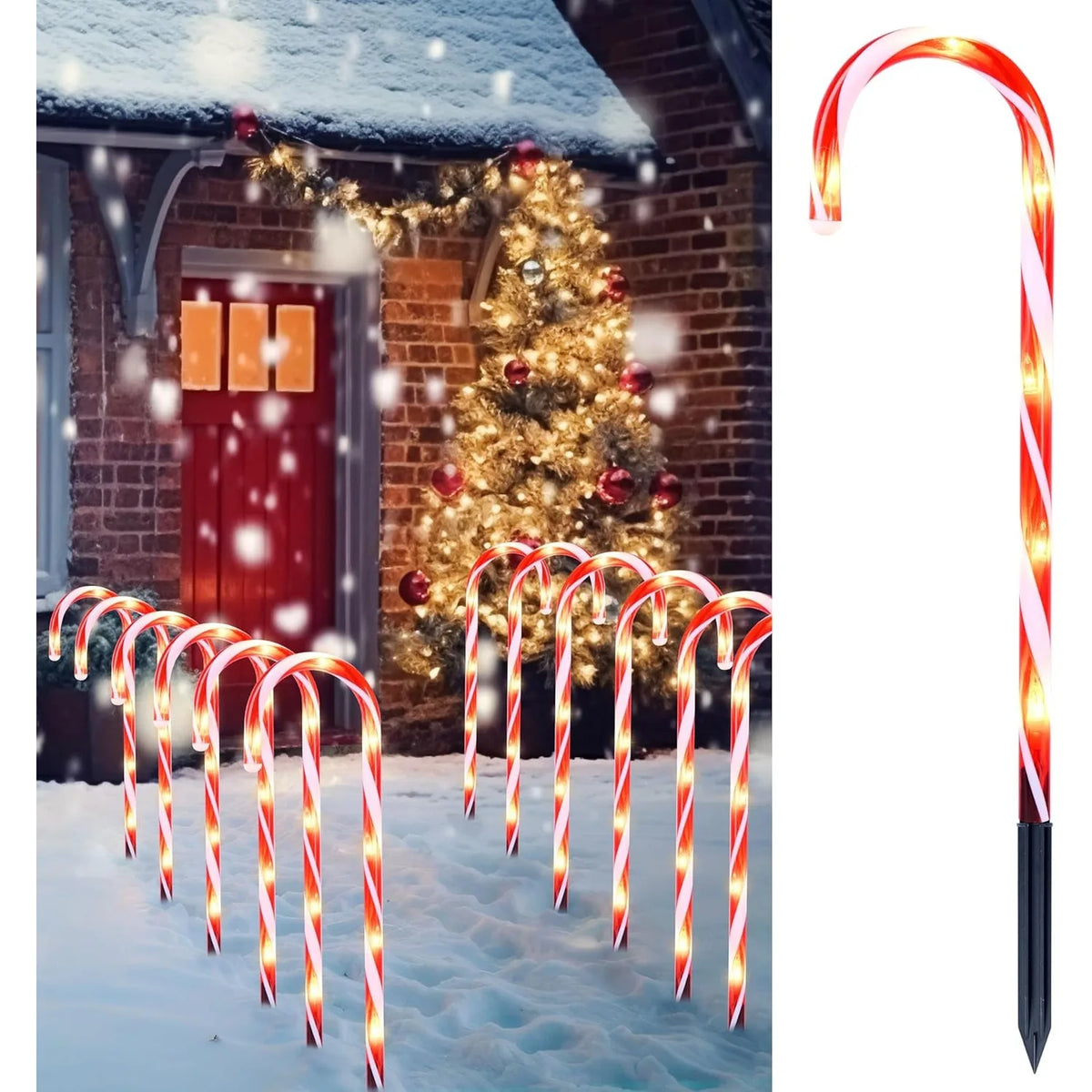 Joyfy Christmas Candy Cane Pathway Marker Lights Set of 12