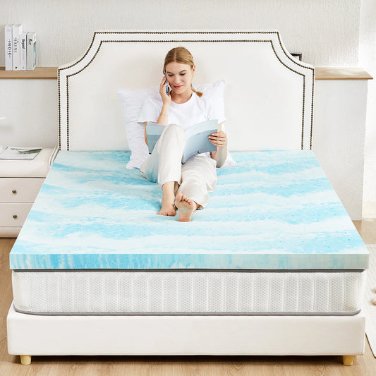 JHK Gel Memory Foam Cooling Mattress Topper For Bed