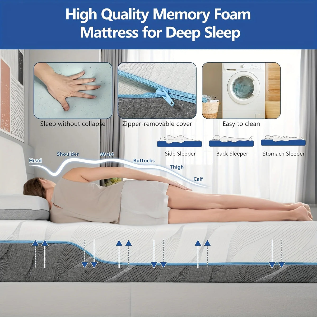Hcore Medium Firm Flippable Memory Foam Mattress For Back Support