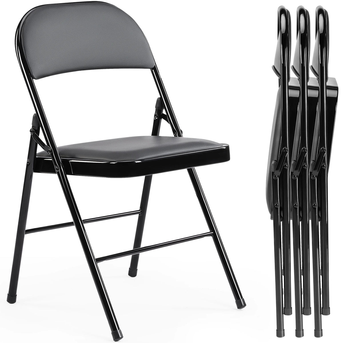 JHK Synthetic Leather Folding Chair 4 Pack Sturdy Steel Frame