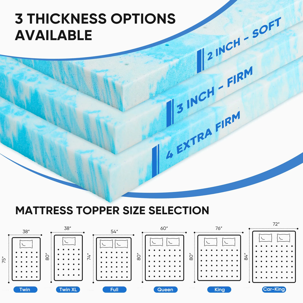JHK Gel Memory Foam Cooling Mattress Topper For Bed