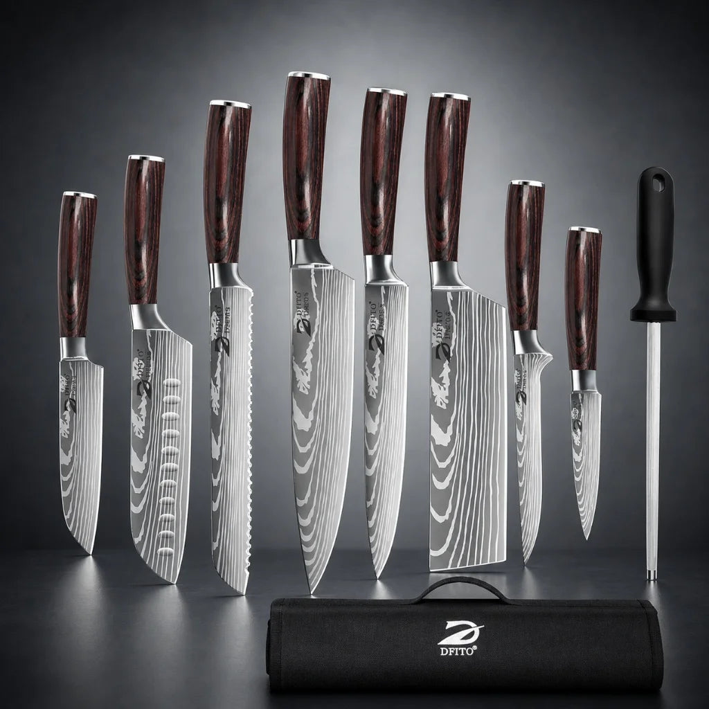 MDHAND Stainless Steel Damascus Kitchen Knife Set With Carry Bag