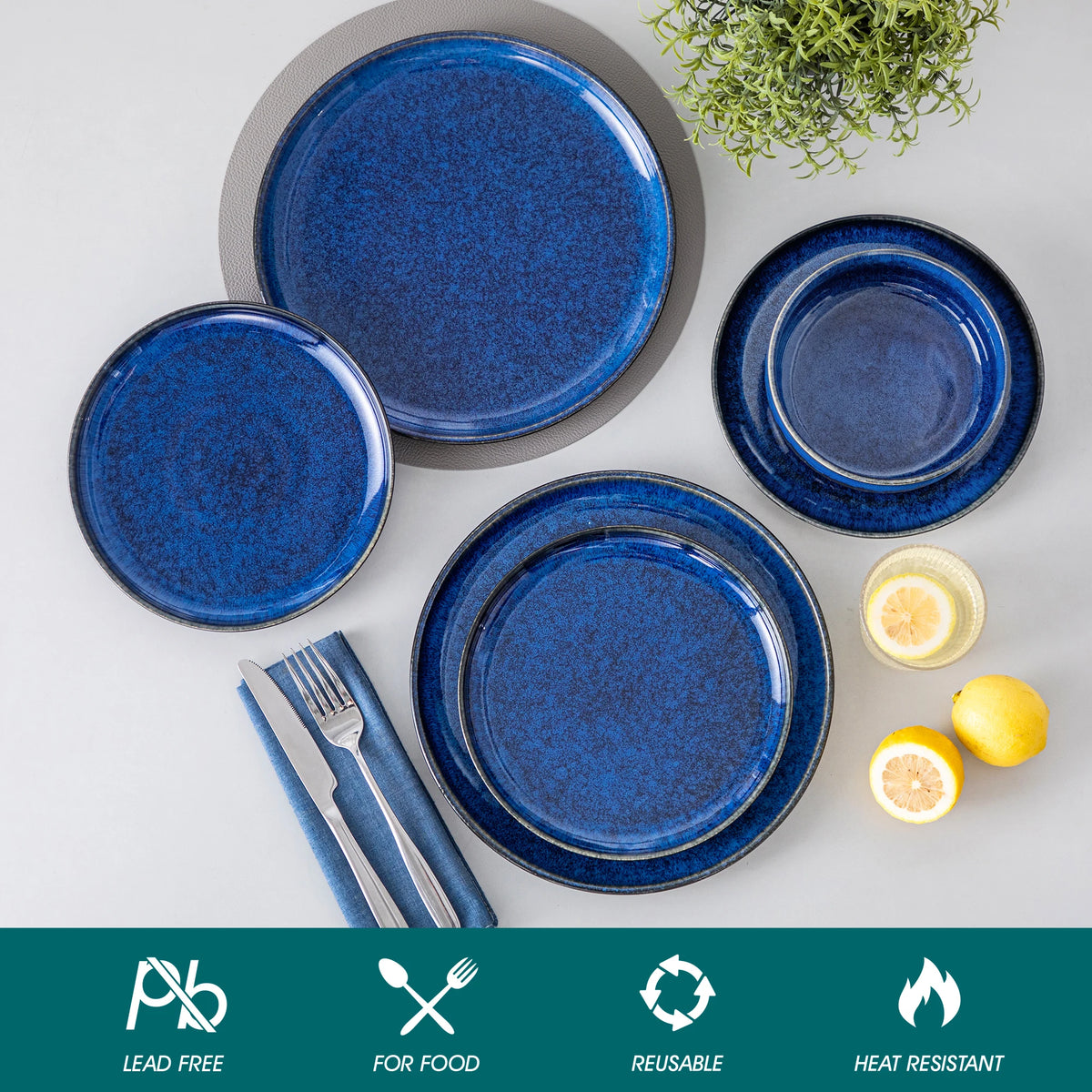 Malacasa Ceramic Dinnerware Set With Reactive Glaze Stoneware Tableware