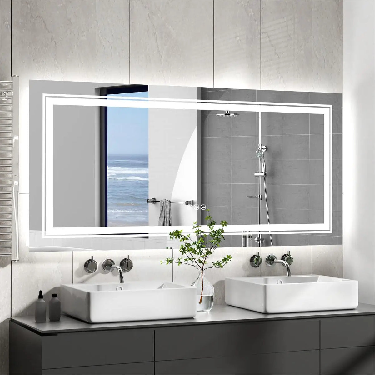 Illuminated LED Bathroom Mirror Featuring Touch Controlled Antifog Lighting