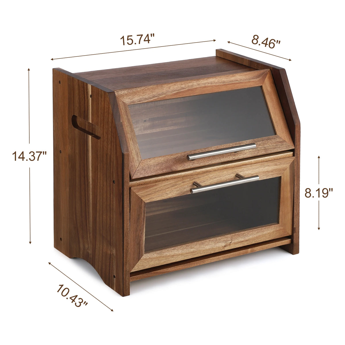 Acacia Wood Double Layer Bread Box With Viewing Window