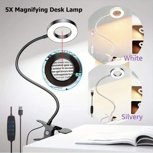DUMILOO LED Magnifying Desk Lamp With Flexible Gooseneck Clip