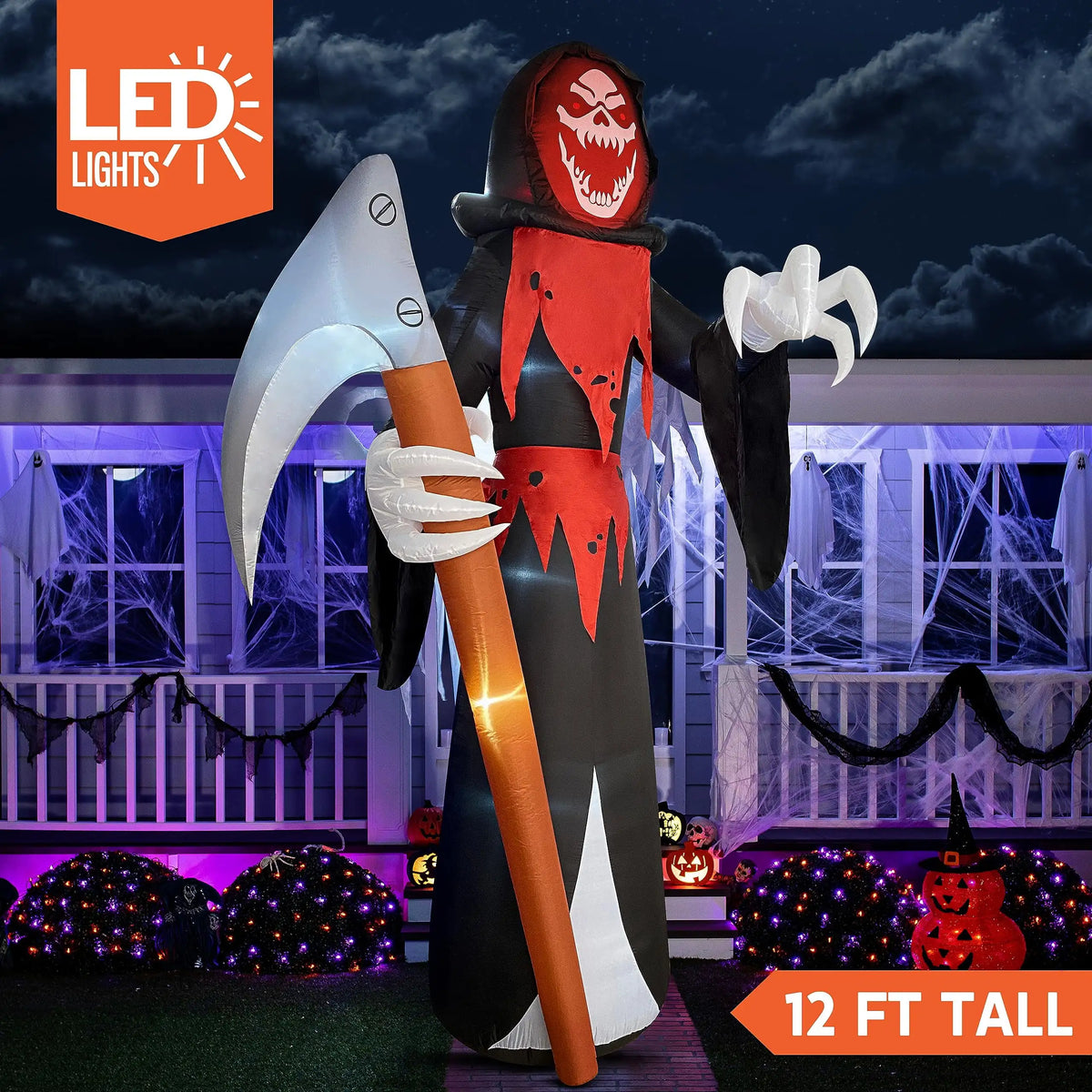 Joyfy Halloween Inflatable Grim Reaper With Scythe And LED Lights
