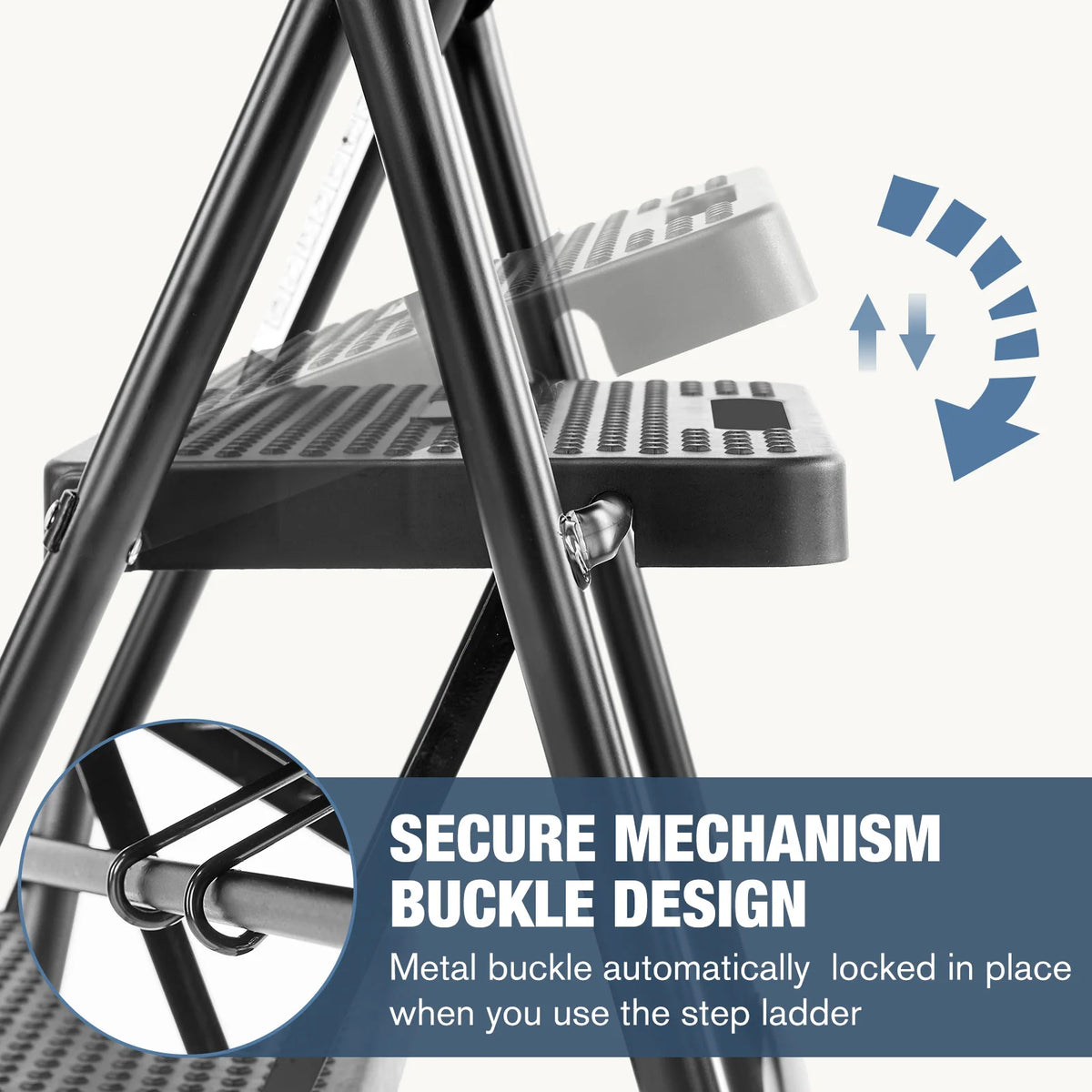 JHK Foldable Steel Step Ladder With Anti Slip Pedals